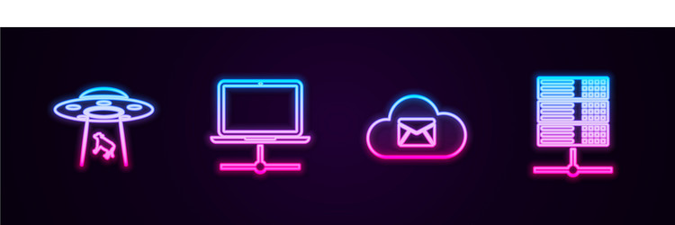 set line ufo abducts cow computer network cloud vector image