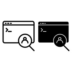 computer window and user search line glyph vector