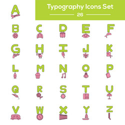 green and pink color set typography icon vector