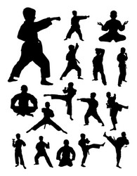 Karate Kid Silhouettes - Training Vector Image