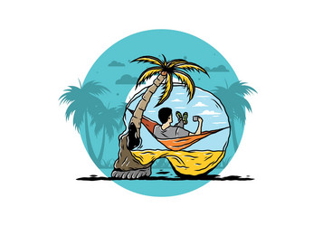 man on hammock in skull shape vector image