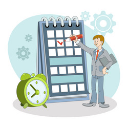 man standing near clock and calendar making vector image