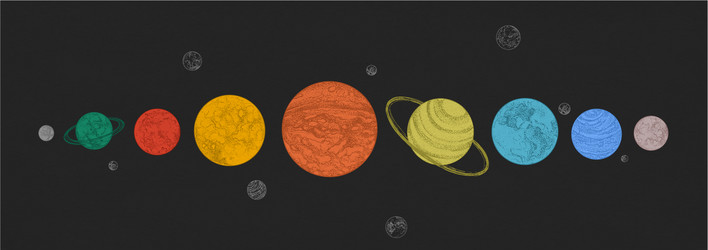 Planets of solar system arranged in horizontal row vector