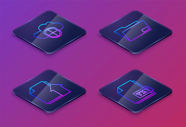 set isometric line cloud and shield upload file vector image