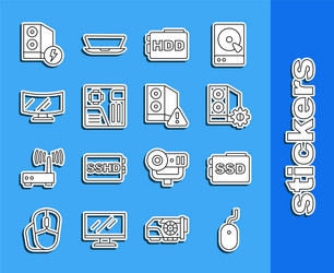set line computer mouse ssd card case vector image