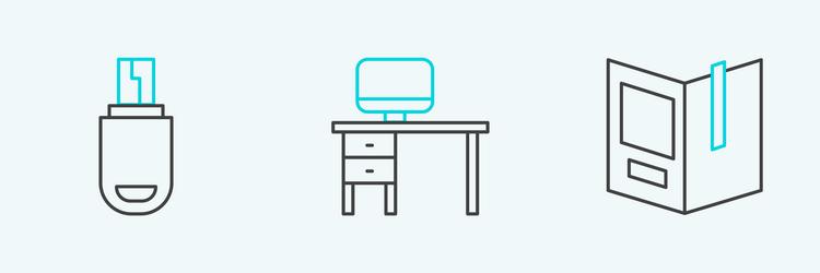 set line open book usb flash drive and computer vector image