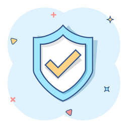 Shield with check mark icon in comic style vector