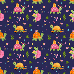 cartoon turtle seamless pattern different actions vector image