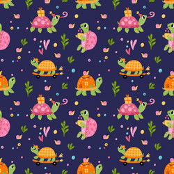 cartoon turtle seamless pattern different actions vector