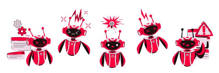 cute red robot character set with issues vector image