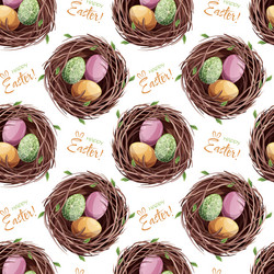 seamless pattern with nest and colorful easter vector image