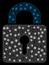 glowing mesh wire frame lock with light spots vector image