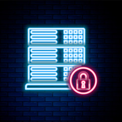 glowing neon line server security with closed vector image