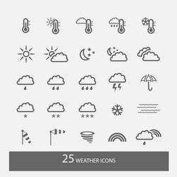 Set of 25 weather icons with stroke simple grey vector