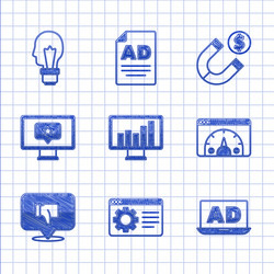 set monitor with graph chart browser setting vector image