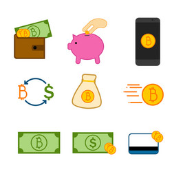 Simple bitcoin investment symbol graphic set vector