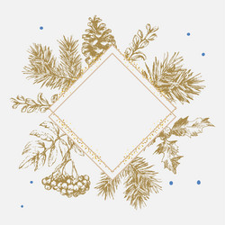 christmas frame tree gold background new year vector image