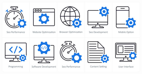 a set of 10 seo icons as performance website vector image