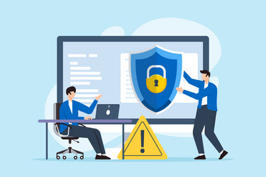 flat of two men shielding computer from data vector image