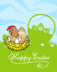 happy easter card with hen and basket vector