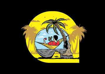 man on hammock in skull shape vector image