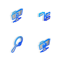 set isometric line folder tree ftp cancel vector image