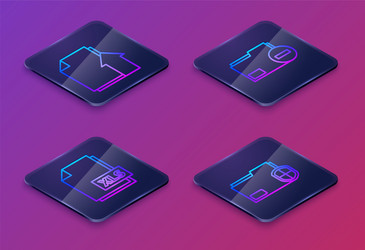 Set isometric line upload file document xls vector