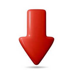 3d arrow pointing down red color realistic vector image