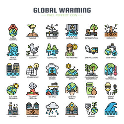 global warming thin line and pixel perfect icons vector