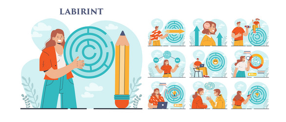 labyrinth concept set decision-making or problem vector image