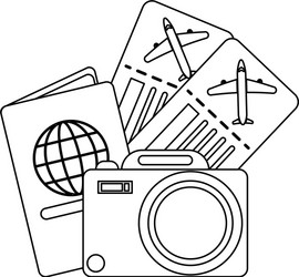 Vacation and travel in black white Royalty Free Vector Image