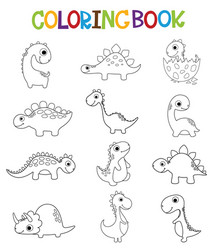 funny cartoon dinosaurs collection coloring book Vector Image