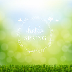 hello spring with grass border vector image