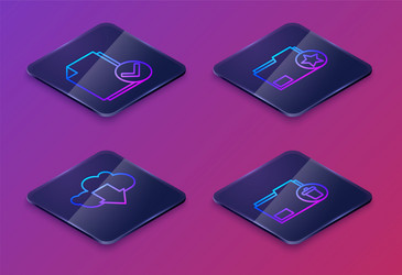 set isometric line document and check mark cloud vector image