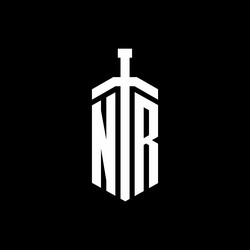 nr logo monogram with sword element ribbon design vector image