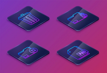 set isometric line trash can delete folder vector