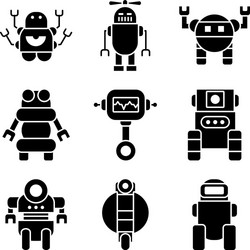 cartoon robots and robotics icon set silhouette vector image