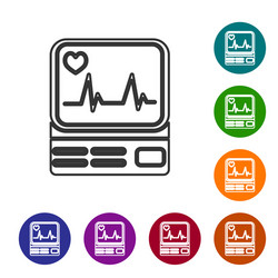 grey line computer monitor with cardiogram icon vector image