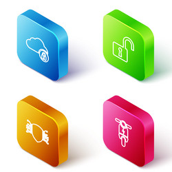 set isometric line cloud computing lock open vector image