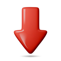 3d arrow pointing down red color realistic vector image