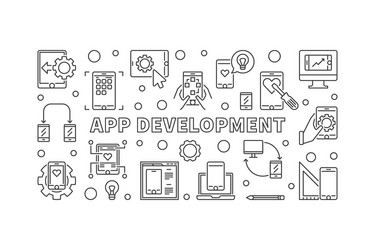 App development concept banner in thin line vector