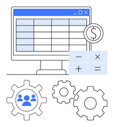 computer screen with spreadsheet gears user vector image