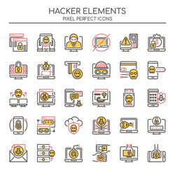 hacker elements thin line and pixel perfect icons vector