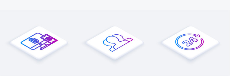 set isometric line computer monitor with mobile vector image