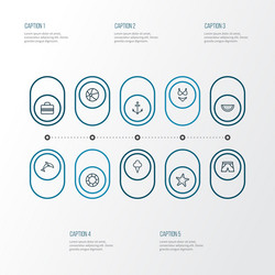 summer icons line style set with briefcase anchor vector image