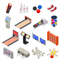 bowling game sign 3d icon set isometric view vector image