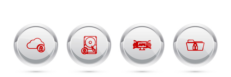 set line cloud computing lock hard disk drive vector image
