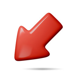 3d arrow pointing down and sideways red color vector image