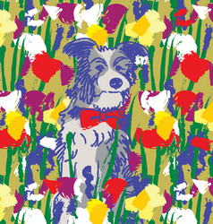Floral Dog Pattern - Happy Pet Vector Image