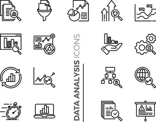 simple set data analysis related line icons vector image